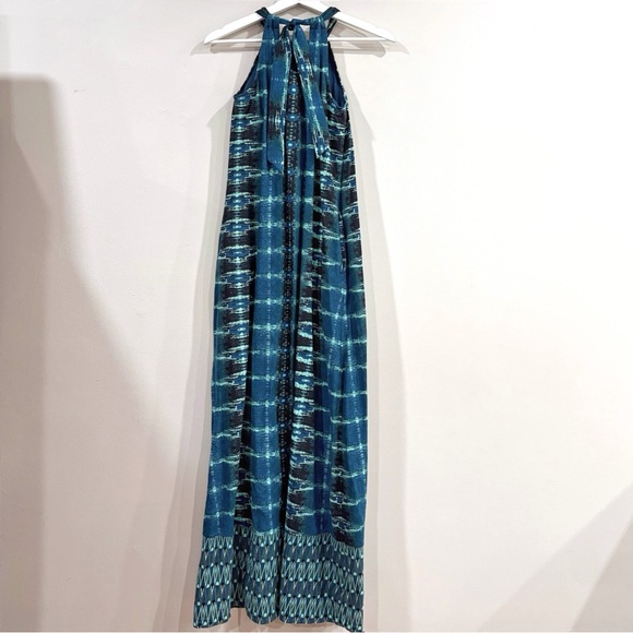 Athleta Women Maxi Dress S Blue Tie Dye Stretch Halter Athleisure Vacation - Picture 7 of 9